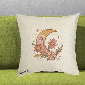 Perna Decorativa Luna Florala Boho, 40x40 cm, Ecru, Husa Detasabila, Perna Inclusa, BEKZ®