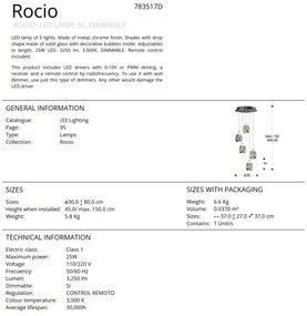 Lustra LED dimabila cu telecomanda ROCIO 5L, crom SV-783517D