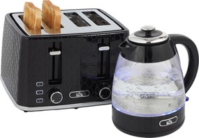 HOMCOM Set cu fierbător rapid 1,7L 2200W și prăjitor cu 4 fante cu filtru anticalcar, Negru | Aosom Romania