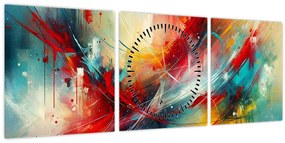 Tablou – Abstracție cu roșu (cu ceas) (90x30 cm)