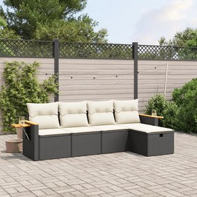 3265501 vidaXL Set mobilier de grădină cu perne, 5 piese, negru, poliratan