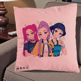 Perna Personalizata K-pop HUNTRX Trio Anime Stele, 40x40 cm, Roz, Husa Detasabila, Perna Inclusa, BEKZ®