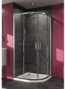 Cabină de duș semirotundă, Huppe, X1A, 80 x 80 cm, r=50 cm, cu 2 elemente fixe și 2 uși culisante