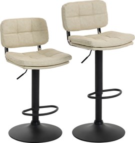 HOMCOM Set de 2 scaune de bar vintage capitonate - rotative, reglabile - suport pentru picioare - tapițerie sintetică cremă | Aosom Romania