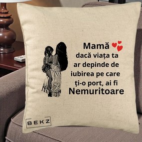 Cadou pentru Mama - Perna Personalizata Mama Nemuritoare Imbratisare, 40x40 cm, Bej, Husa Detasabila, Perna Inclusa, BEKZ®