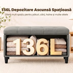 HOMCOM Bancă cu depozitare 136 L, 110x41x42 cm, piele ecologică potrivită pentru animale de companie, gri | Aosom Romania