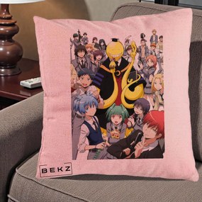 Perna Personalizata Assassination Classroom Grup Complet Anime, 40x40 cm, Roz, Husa Detasabila, Perna Inclusa, BEKZ®