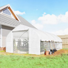 Outsunny Seră tip tunel 6x3x2 m cu Anti-UV și Ușă rulou cu fermoar Pereți laterali cu plasă Alb | Aosom Romania