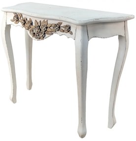 Consola alba, cu model floral, din lemn, aspect vintage, Floravie
