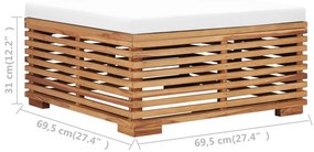 Set mobilier de gradina cu perne, 6 piese, lemn masiv de tec Crem, 3x colt + 2x mijloc + masa, 1