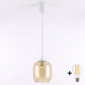 Brilagi - lustru LED pe cablu R GLASS 1xE27/60W/230V Ø 14 cm alb/maro fumuriu