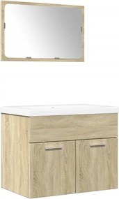 vidaXL Set mobilier de baie, 3 piese, stejar sonoma, lemn prelucrat
