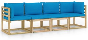 3065059 vidaXL Canapea de grădină cu 4 locuri cu perne albastru deschis