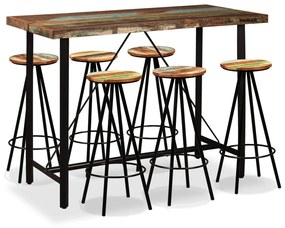 275146 vidaXL Set mobilier de bar, 7 piese, lemn masiv reciclat