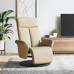 vidaXL Fotoliu de masaj rabatabil cu suport de picioare, crem, textil