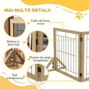 PawHut Gard pliabil pentru câini, gard de siguranță pentru animale de companie și căței cu 3 panouri și suporturi triunghiulare, 210x70 cm, lemn natural | Aosom Romania