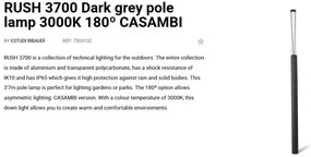 Stalp LED iluminat exterior simetric 180º IP65 RUSH 370cm 3000K CASAMBI