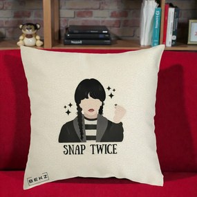 Perna Personalizata Wednesday Snap Twice, 40x40 cm, Ecru, Husa Detasabila, Perna Inclusa, BEKZ®