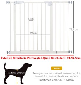 PawHut Poartă Extensibilă pentru Câini cu Montare prin Presiune, Barieră Închidere Automată și Extensie, 86x76.2 cm, Alb | Aosom Romania