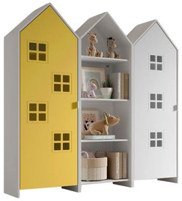 Set 3 dulapuri pentru copii Casami tip colibă de plajă – 1 deschis, 1 cu ușă Galben Strălucitor și 1 cu ușă albă – Vipack