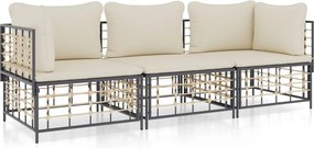 vidaXL Set șezlonguri de grădină 3 piese cu perne, antracit, poliratan