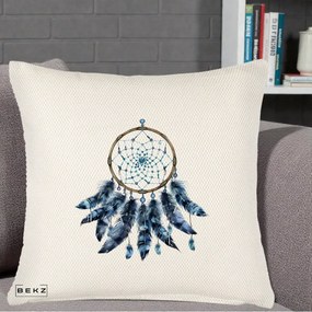 Perna Personalizata Prinzator de Vise cu Pene Albastre, 40x40 cm, Crem Reliefat, Husa Detasabila, Perna Inclusa, BEKZ®