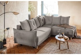 Colțar maro deschis extensibil cu tapițerie din catifea reiată (colț dreapta) Lazy Lukka – Miuform