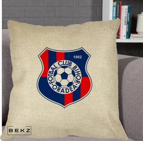 Perna Personalizata FC Bihor Oradea 1902 Fotbal, 40x40 cm, Crem, Husa Detasabila, Perna Inclusa, BEKZ®