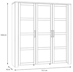 Vitrina Cu 3 Usi Behalf Stejar Riviera Si Stejar Gri, 151.1 Cm