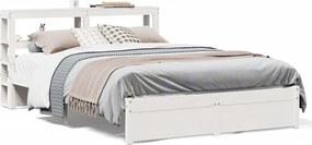 vidaXL Cadru de pat cu tăblie, alb, 150x200 cm lemn masiv pin