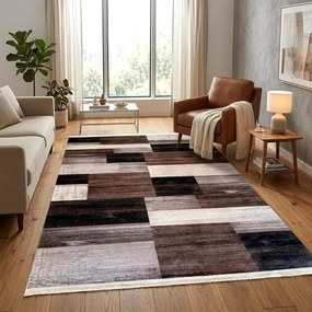 Covor cameră antiderapant, Modern Geometric Maro bej, mai multe dimensiuni