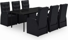 vidaXL Set de masă pentru grădină, 7 piese, cu perne, negru