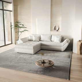 Colțar extensibil dumonde cu ladă de depozitare si sezut confortabil din spuma high-density, Loana Zoom Crem 270x185 cm