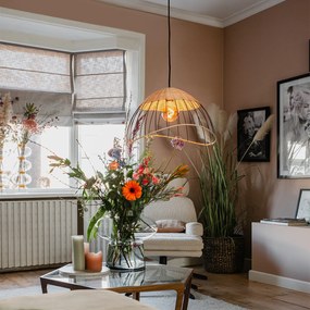 Lampă suspendată și plafonieră orientală neagră cu ratan - Treccia Pua