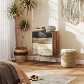 HOMCOM Comodă cu 4 sertare Picioare tip furcă din oțel Stil boem 60x39x86 cm Multicolor | Aosom Romania