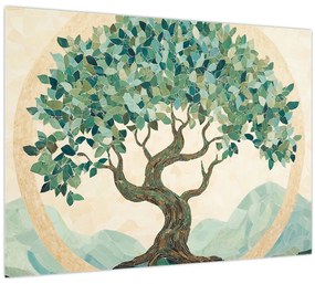 Tablou pe sticlă – Mozaic elegant cu arbore (70x50 cm)
