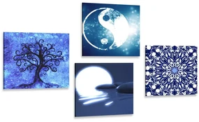 Set tablouri Feng Shui în design albastru