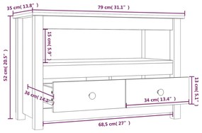 Comoda TV, 79x35x52 cm, lemn masiv de pin 1, Maro