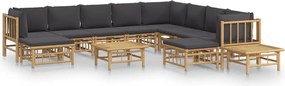 vidaXL Set mobilier de grădină cu perne gri închis, 12 piese, bambus