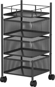 HOMCOM Cărucior de Bucătărie cu 3 Nivele cu Coșuri Rotative din Metal, Roți și Frână, 27,5x27,5x62 cm, Negru | Aosom Romania