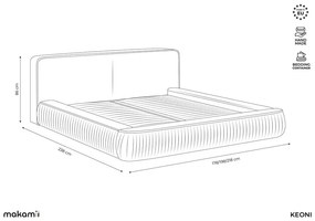 Pat dublu tapițat în nuanța teracotă cu spațiu de depozitare cu o grilă de 180x200 cm Keoni - Makamii