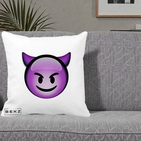 Perna Decorativa Emoji Diavol Mov, 40x40 cm, Alba Mata, Husa Detasabila, Perna Inclusa, BEKZ®