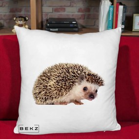 Perna Decorativa Arici Fotorealist, 40x40 cm, Alb Pufos, Husa Detasabila, Perna Inclusa, BEKZ®