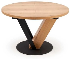 Masă de bucătărie Medina - rotund, 120-160 x 120 cm, stejar / negru