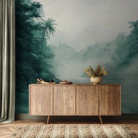 Fototapet - Râu în ceață în junglă (147x102 cm)