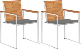 vidaXL Scaune de grădină cu perne, 2 buc., lemn masiv acacia și oțel