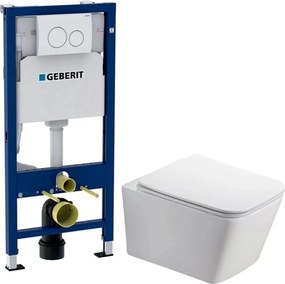 Pachet vas wc Rune Jord, capac slim softclose si set rezervor wc cu cadru incastrat Geberit Duofix si clapeta alba Delta20