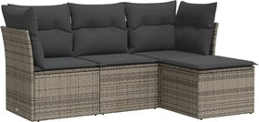 vidaXL Set canapea de grădină cu perne, 4 piese, gri, poliratan