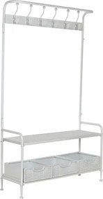 Cuier vintage de hol din metal, finisaj alb antichizat, 110×36×186 cm, „Merej"