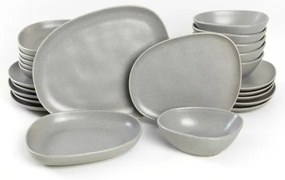 Set de veselă, 24 piese, gri, din ceramică